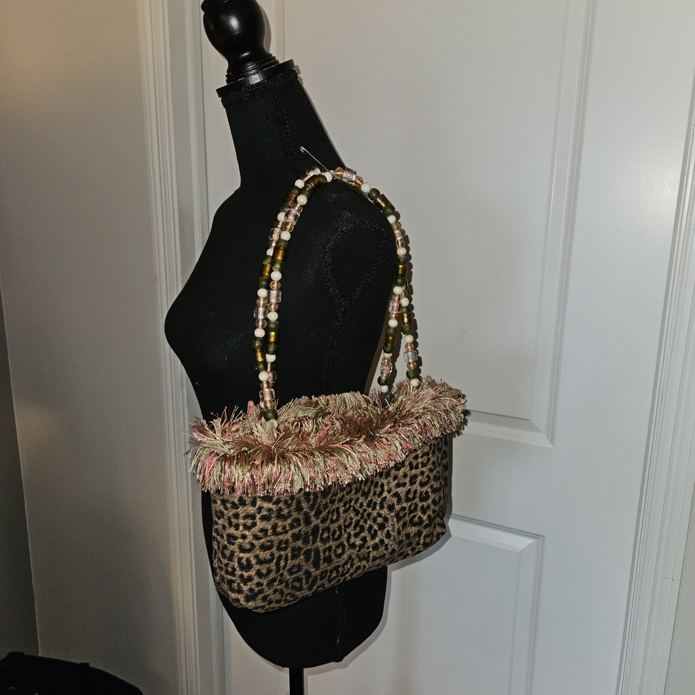 Pritzi Pink and Green Shoulder Bag with Gold-Tone Chain